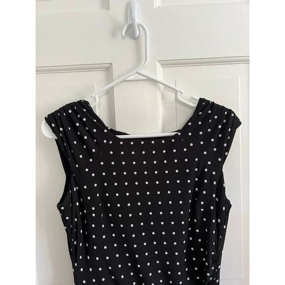 Lauren Ralph Lauren Polka Dot Ruched Midi Sheath Dress Black White Women's 8 - Picture 6 of 12